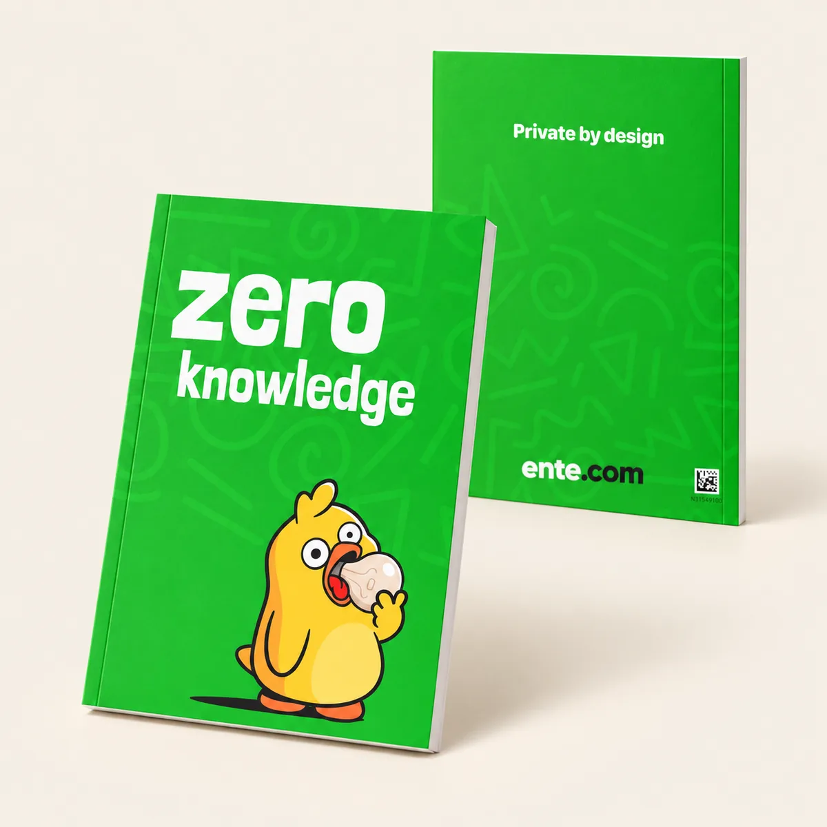 Green A5 notebook with zero knowledge and an ice-cream duck on the cover